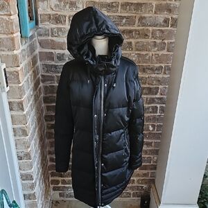 Trina Turk Down Feather Real Fur Winter Long Black Coat